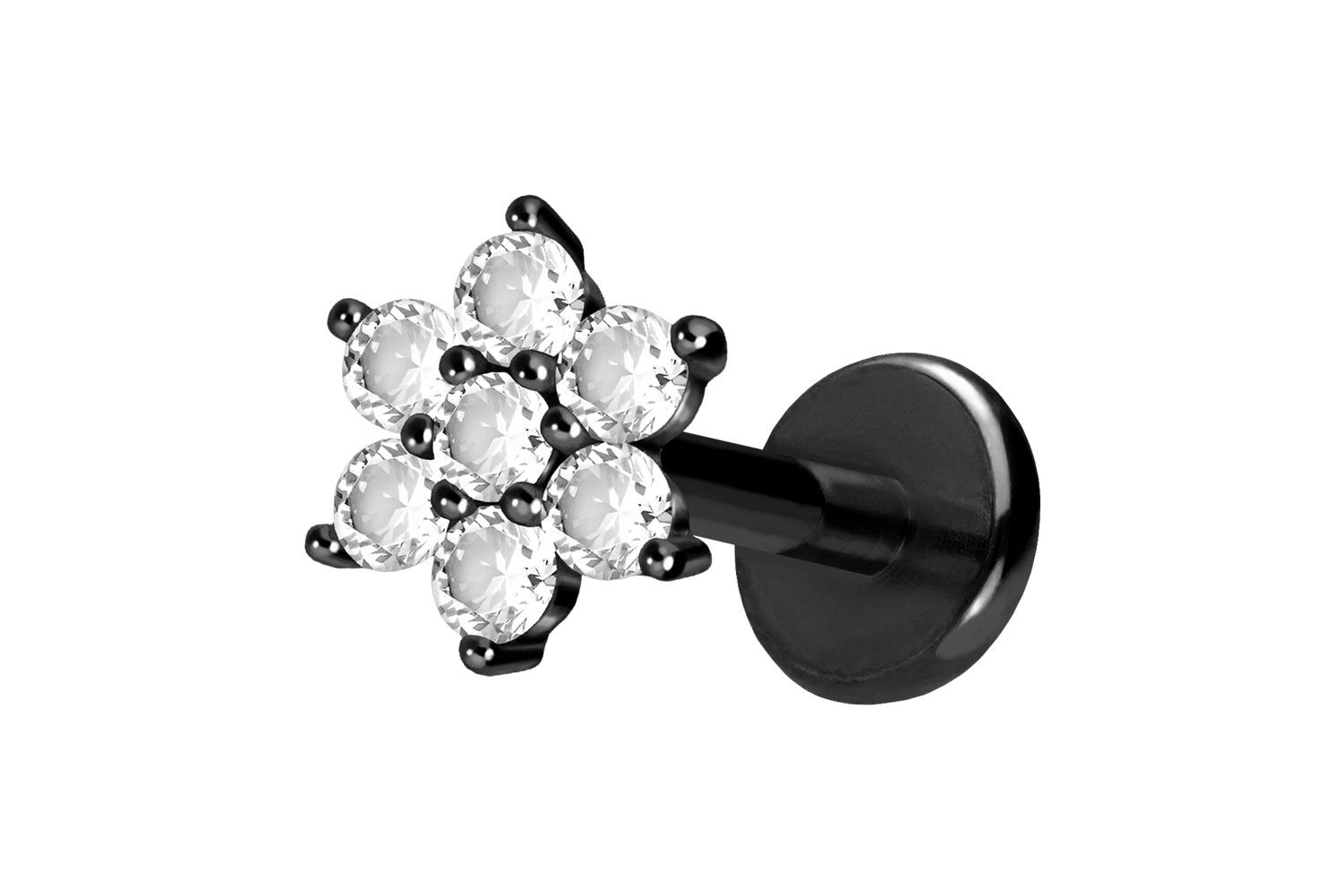Titan Labret Piercing mit Push Fit KRISTALLBLUME